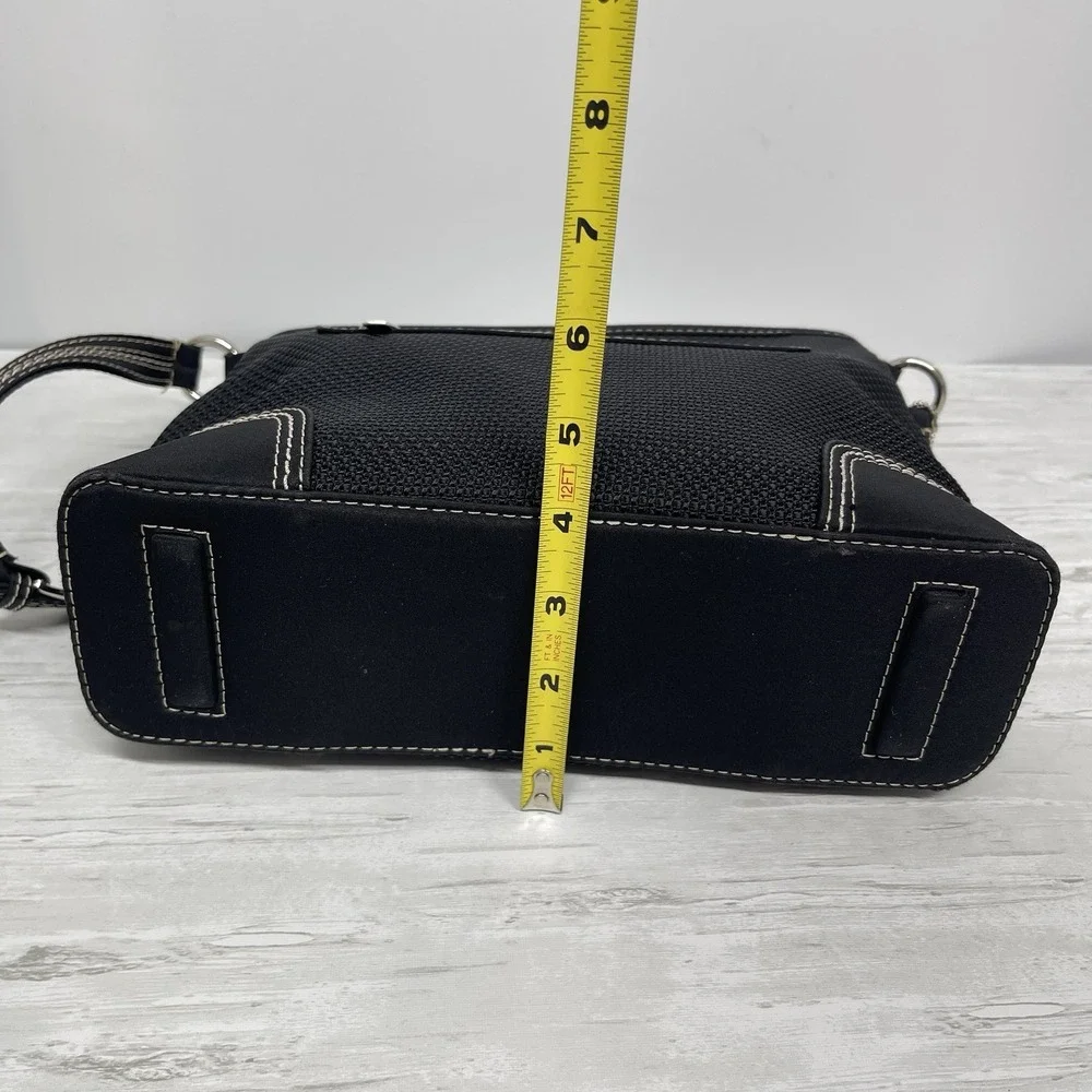 The Sak Black Woven Small Textured White Stitching Shoulder Bag Adjustable Strap